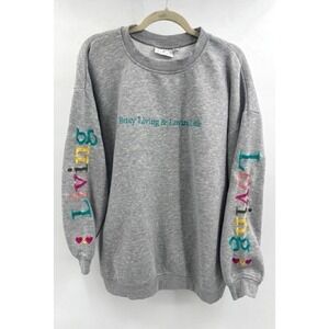 Daisy Street Womens Grey Busy Living Lovin Life Embroidered Sweatshirt Medium